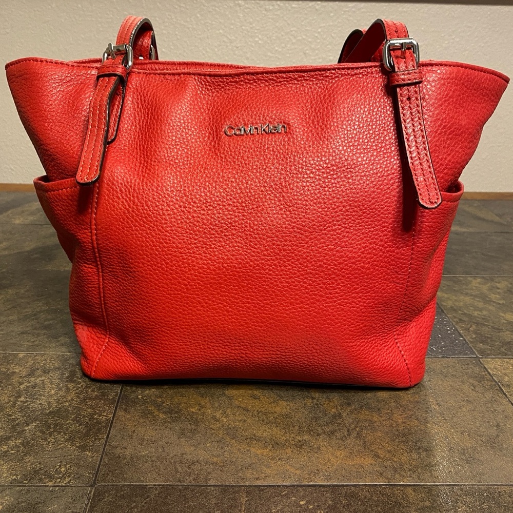 Calvin Klein Red Shoulder Bag Medium Tote Bag Purse